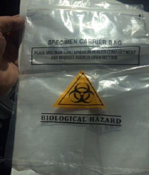 Printed Specimen Bag 165mm x 235mm +220mm back pocket x 50um